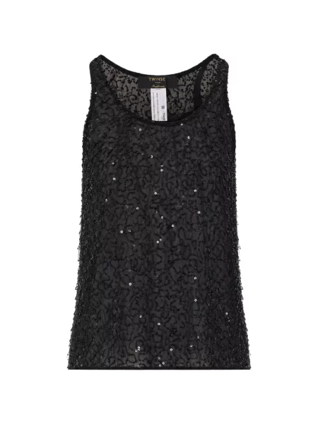 Top Twinset cu paiete negru