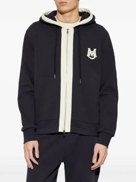 Hanorac cu glugă Moncler cu broderie albastru