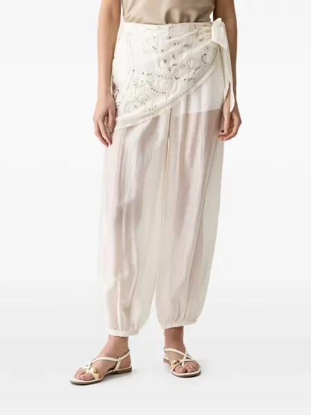 Pantaloni Haveone cu paiete plic alb