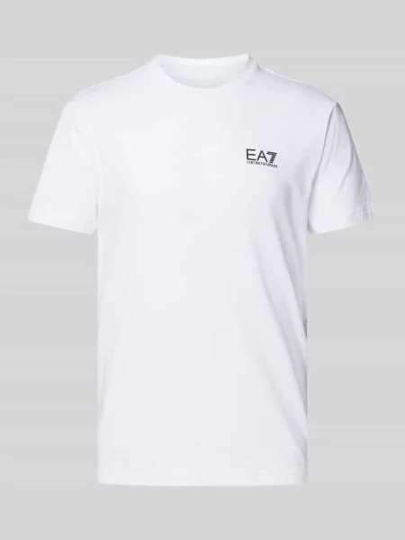 T-shirt z nadrukiem etykiety Ea7 Emporio Armani biała