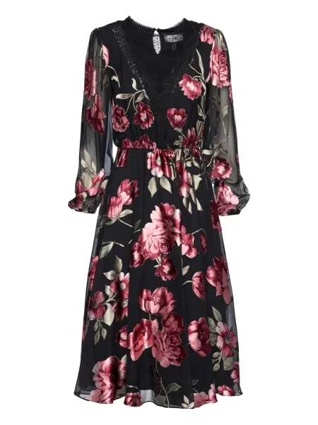 Sukienka midi Nissa w kwiatki koronkowa do kolan czarna