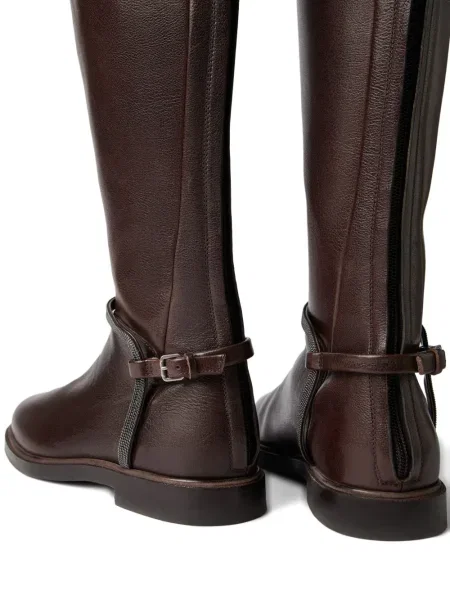 Botine Brunello Cucinelli din piele cu cataramă maro