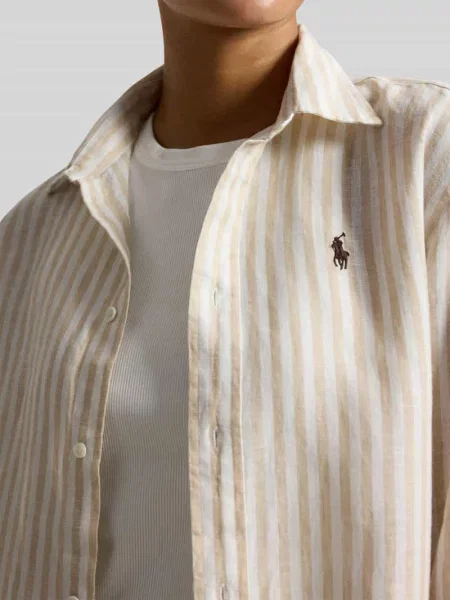 Lniana bluzka Polo Ralph Lauren z nadrukiem beżowa