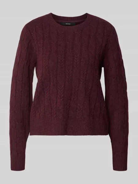 Sweter z dzianiny o kroju regular fit ze ściegiem warkoczowym model ‘ARIES’ Vero Moda bordowy