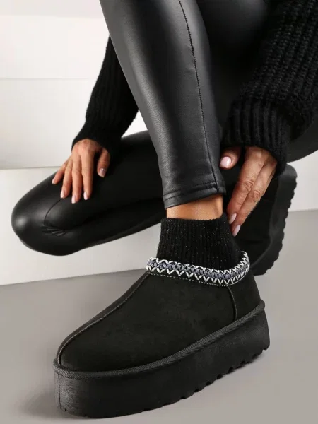 Cizme de zăpadă pe Platformă Decorate cu Broderie și cu Gamba Elastică Izaleen negre