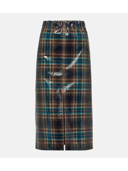 Fustă midi Maison Margiela de lână în carouri până la genunchi