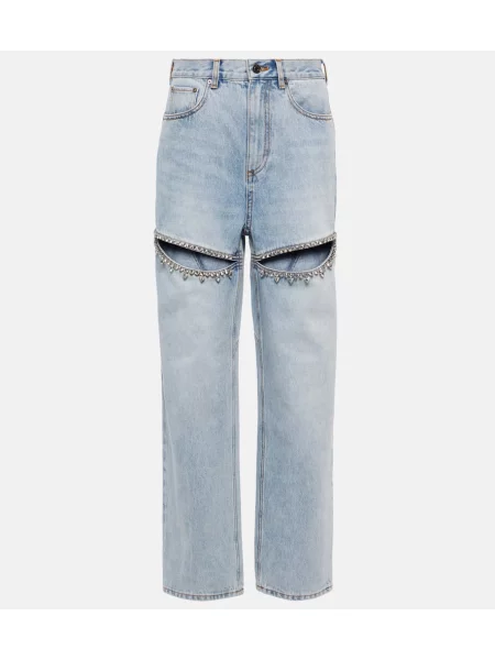 Proste jeansy Area z kryształkami niebieskie
