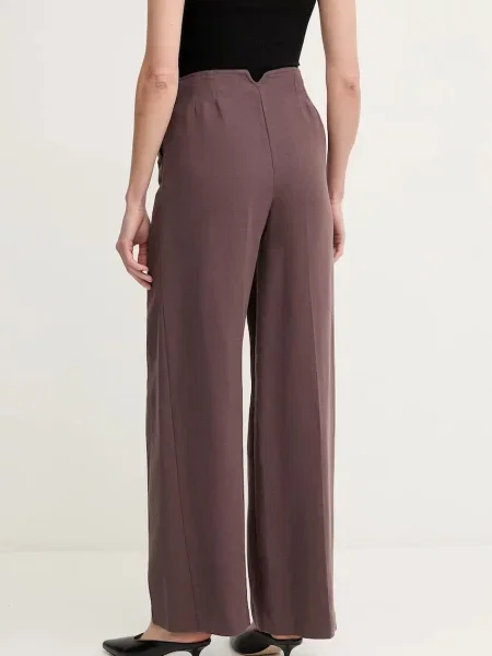 Kalhoty s příměsí lnu Pedro del Hierro high waist hnědá