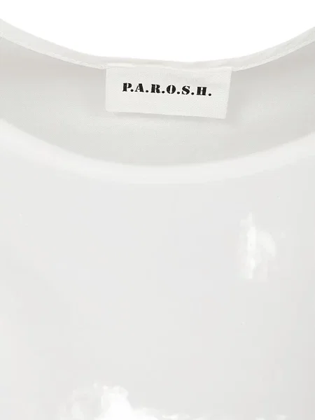 Tricou P.a.r.o.s.h. de mătase cu decolteu rotund alb