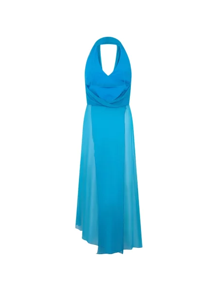 Hedvábné šaty Alberta Ferretti s výstřihem halter modré