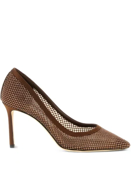 Pantofi cu toc Jimmy Choo plasă de cristal maro