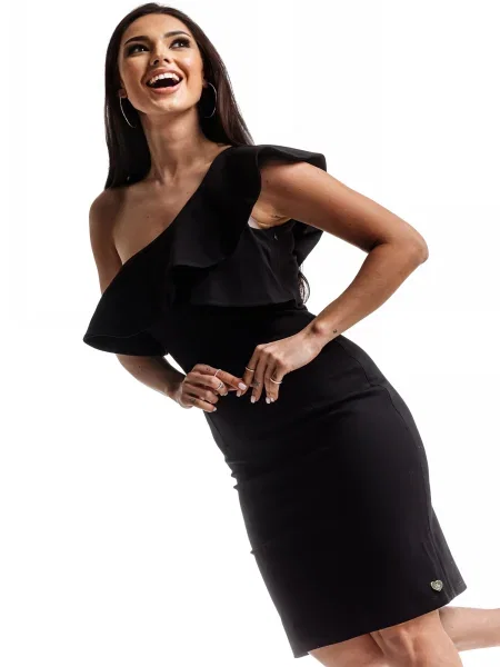 Рокля La Diva с волани черно