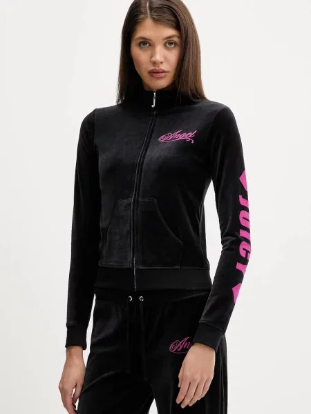 Juicy Couture bluză din velur Angel cu imprimeu negru