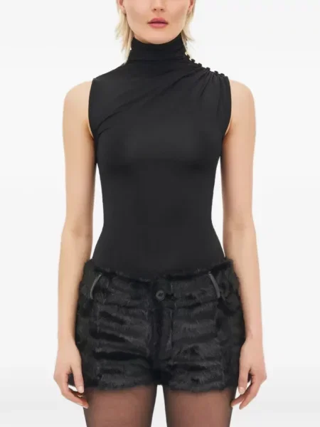 Top Ow Collection asimetric drapat negru