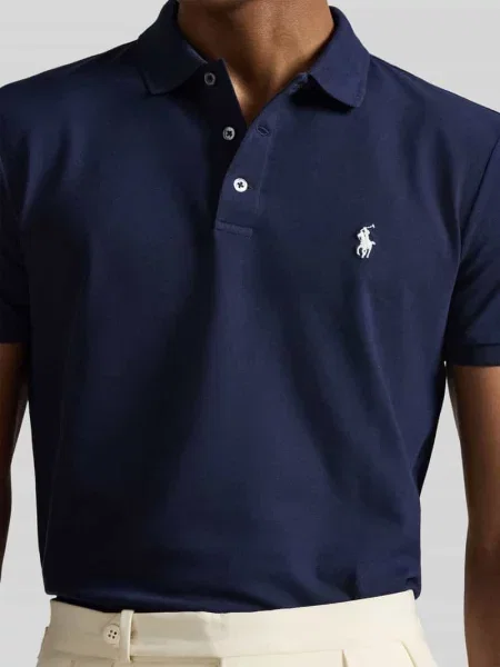 Koszulka polo o kroju slim fit z mieszanki bawełny Polo Ralph Lauren granatowa