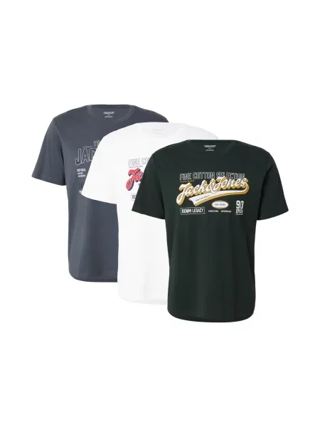 JACK & JONES Tricou gri / verde închis alb