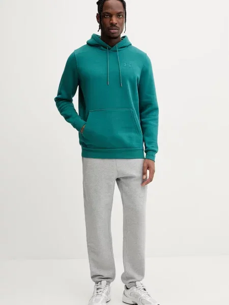 Under Armour pulover s kapuco z bombažem Essential Fleece zelena