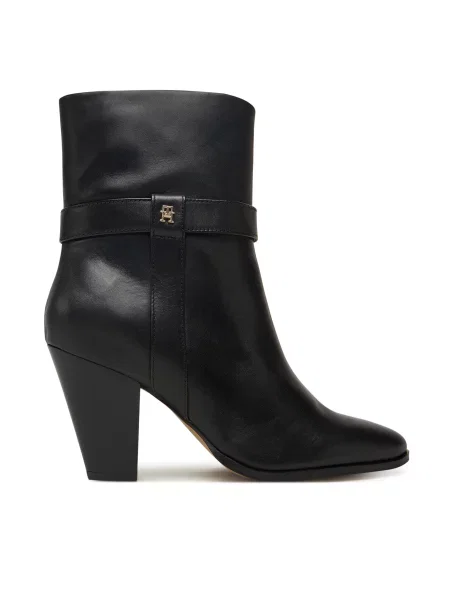 Μποτάκια Tommy Hilfiger Th T-Strap Leather Pointy Bootie μαύρο