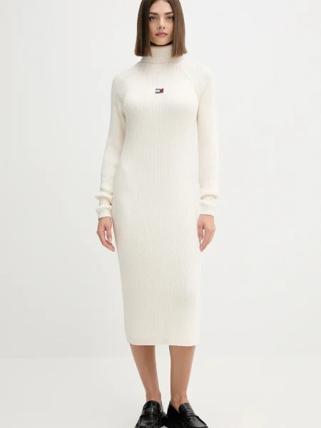 Tommy Jeans rochie din midi mulata bej