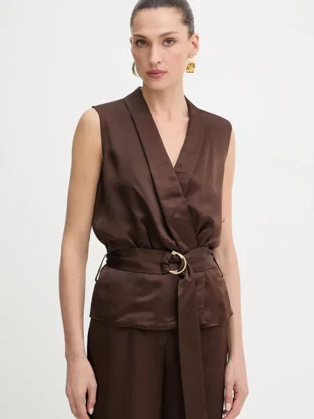 Блуза Marciano Guess IVA дамска с изчистен дизайн кафяво