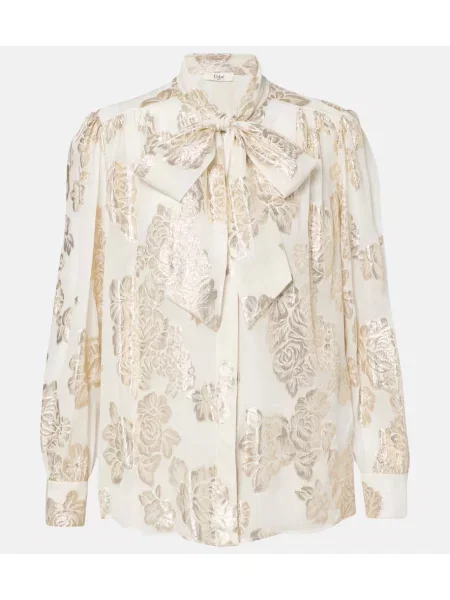 Bluză Chloé de mătase cu model floral alb