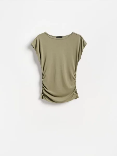 Reserved Tricou cu adaos de modal verde-maroniu verde