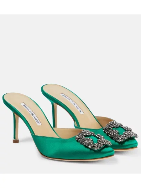 Satenaste mules Manolo Blahnik zelena