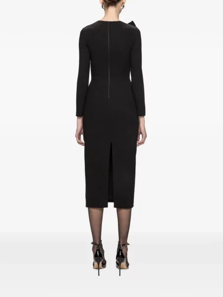 Rochie midi Nissa cu funde din crep negru