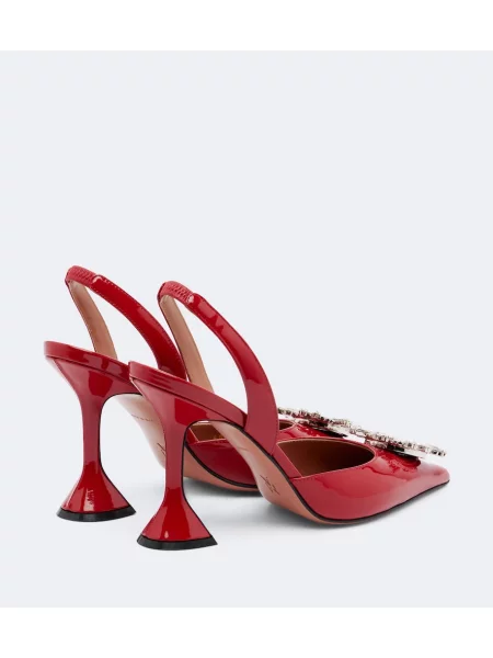 Pantofi cu toc Amina Muaddi din piele slingback roșu