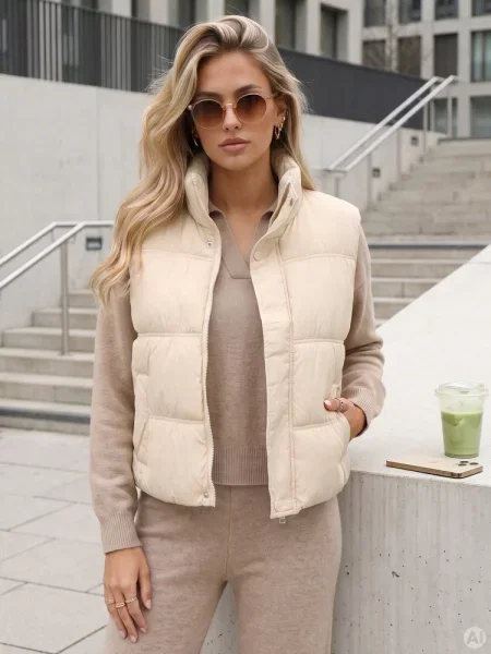 Ocieplana kamizelka bez kaptura Dstreet beżowa