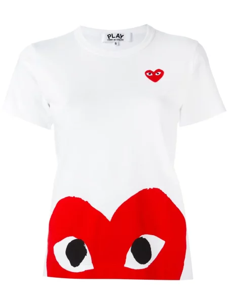 Tricou Comme Des Garcons Play cu imagine cu motiv cu inimi alb