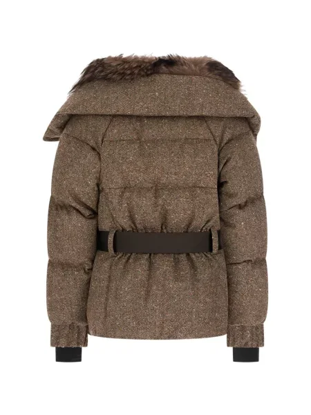 Gulerat cu centură geacă cu puf Moncler Grenoble cu blană maro