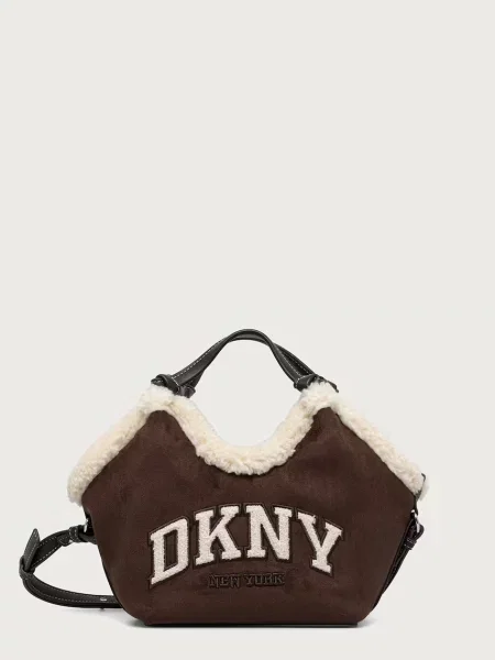 DKNY geantă crossbody pentru femei cu imitație de piele întoarsă maro