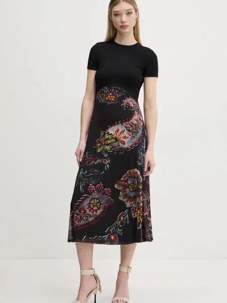 Desigual rochie PAISLEY MESH_LACROIX midi evazati negru