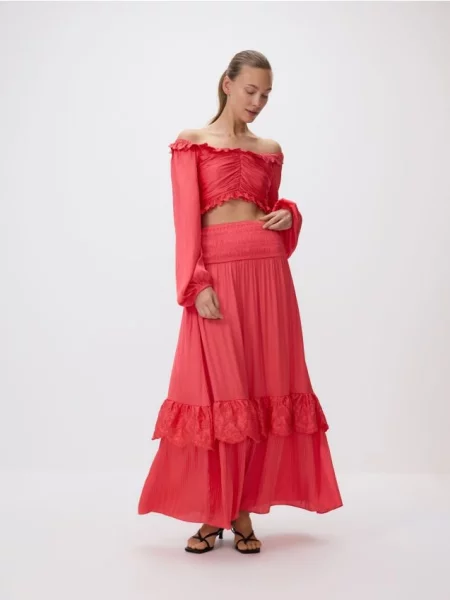 Reserved Спідниця максі з вишивкою кораловий 