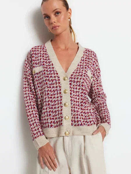 Trendyol široko fit pletenine Cardigan bež