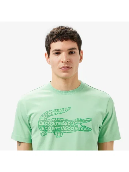 Lacoste T-Shirt Z Okrągłym Dekoltem Z Nadrukiem Regular Fit Jasnozielony zielony