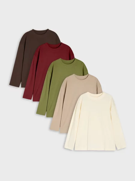Sinsay trička s dlouhým rukávem 5 pack khaki