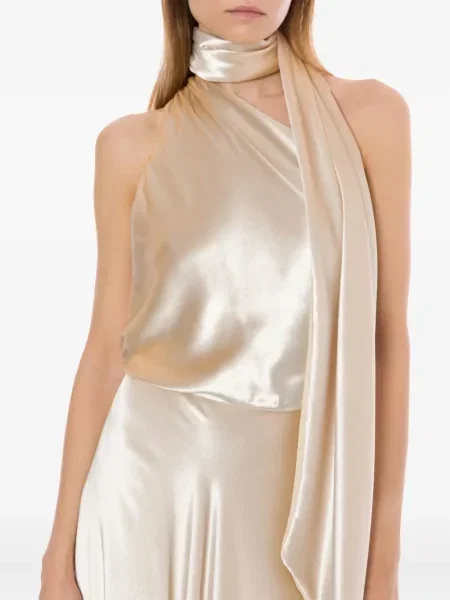 Rochie maxi Alberta Ferretti din satin lungă de costum alb