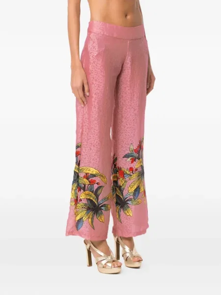 Hedvábné květinové kalhoty Amir Slama s potiskem růžové