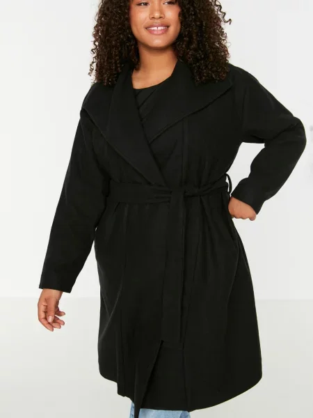Кашмирено с яка палто Trendyol черно