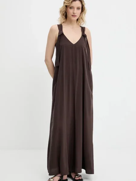 Answear Lab sukienka maxi rozkloszowana brązowy