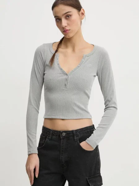 Tričko s dlouhým rukávem Hollister Co. šedá