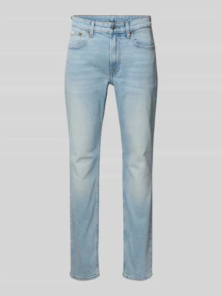 Jeansy o kroju slim fit z efektem znoszenia i detalem z logo Calvin Klein Jeans niebieskie