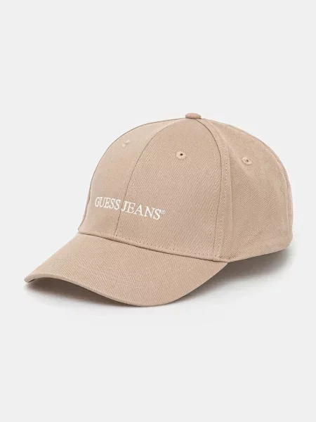 Шапка с козирка Guess Jeans тъмносиньо с апликация бежово