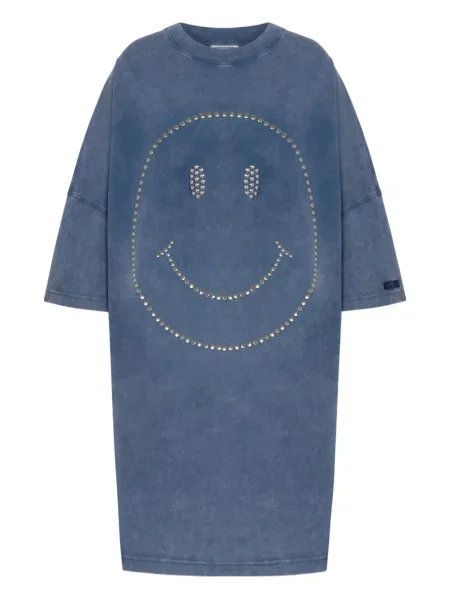 Mała sukienka mini Moschino z ćwiekami garniturowa niebieska