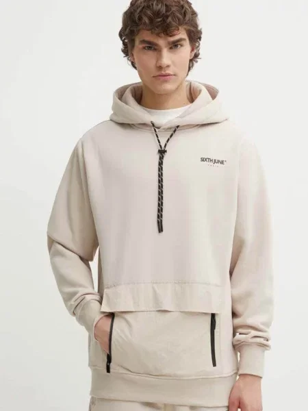 Суичър с качулка Sixth June с качулка с принт бежово