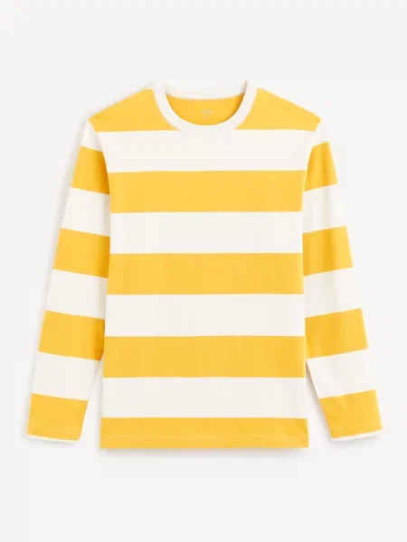 Tricou cu mânecă lungă Celio cu dungi alb
