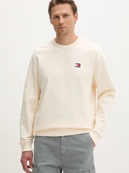 Tommy Jeans pulover bombažen bež