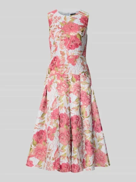 Sukienka midi w kroju regular fit z kwiatowymi haftami na całej powierzchni Adrianna Papell